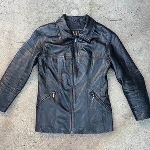 90s leather jacket black distressed worn vintage 1990s new york m y2k cbk luxe